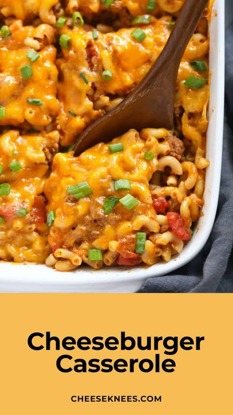 Cheeseburger casserole is a dream dinner! This cheesy casserole is packed with noodles, ground beef, tomato, and cheddar cheese. It's truly a cheeseburger in casserole form. Cheesy Hamburger Casserole, Noodles Ground Beef, Burger Casserole, Cheesy Casserole Recipes, Cheeseburger Casserole Recipe, Beef Tomato, Hamburger Casserole, Cheeseburger Casserole, Cheesy Casserole