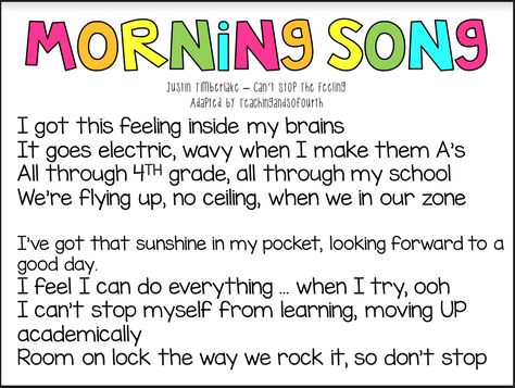 Teaching and so Fourth: MORNING SONG                                                                                                                                                     More Classroom Chants To Start The Day, Classroom Songs 3rd Grade, Classroom Management Songs And Chants, Morning Meeting Songs 2nd Grade, Classroom Songs To Start The Day, Morning Chants Classroom, 3rd Grade Morning Meeting, 1st Grade Morning Meeting, Class Chants