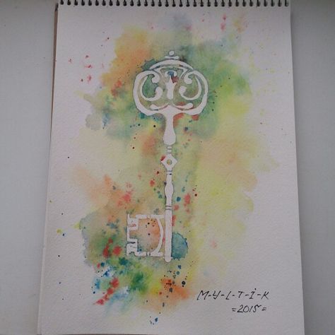 "Key" watercolor,  liner,  masking liquid. Masking Liquid Watercolor, Masking Liquid, Liquid Watercolor, Intuitive Painting, Colour Inspiration, Canvas Ideas, Water Colour, Art Techniques, Watercolour Painting