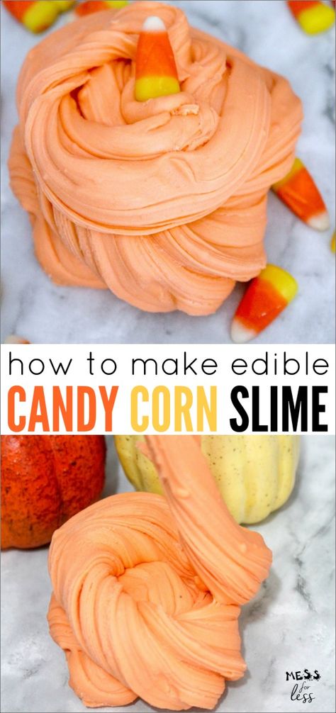 Learn How to Make Edible Candy Corn Slime that kids will love! You just need a few ingredients to make this fun slime and the best part of all is it is completely edible. #halloween #slime #slimerecipe Candy Corn Slime, Halloween Edible Crafts, Edible Slime Recipe, Edible Candy, Candy Corn Crafts, Edible Slime, Halloween Science, Edible Crafts, Easy Meal Ideas