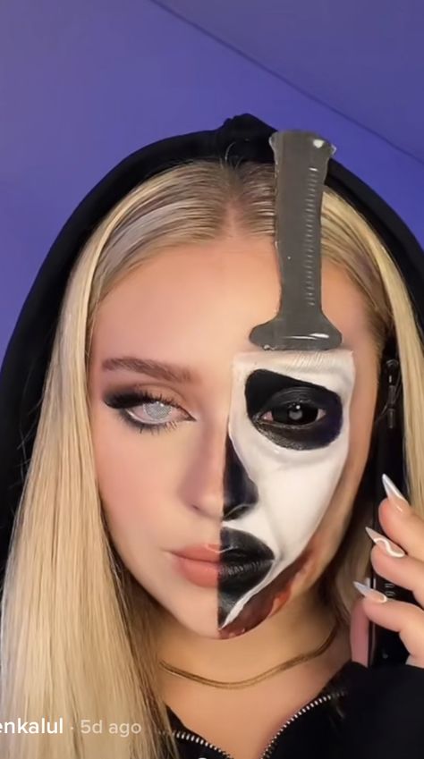 Ghost Face Make Up Looks, Ghost Face Makeup Ideas, Ghostface Face Paint, Halloween Makeup Ghostface, Ghost Face Makeup Halloween, Scream Make Up Looks, Ghost Face Makeup, White Face Paint Makeup, Ghostface Makeup