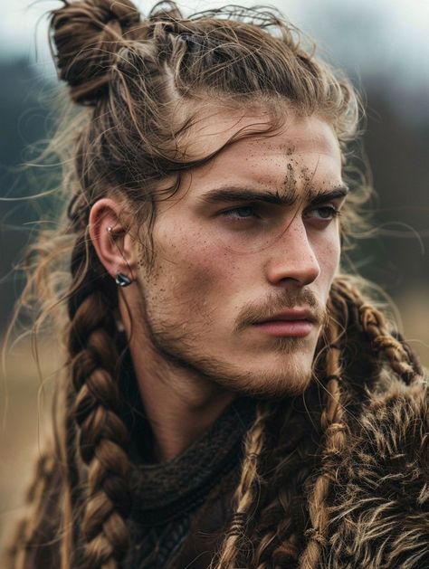 Men With Medium Length Hair, Viking Hair Men, Men Long Curly Hair, Viking Hairstyles For Men, Arabic Hairstyles, Nordic Men, Viking Hairstyle, Braided Designs, Viking Man