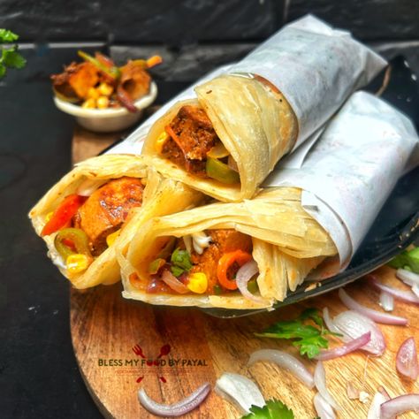 Tofu Kathi Rolls Recipe Kati Roll, Soft Flatbread, Kathi Roll, Green Chilli Sauce, Air Fryer Recipes Breakfast, Veggie Delight, Vegan Snack, Paneer Recipes, Breakfast Drink