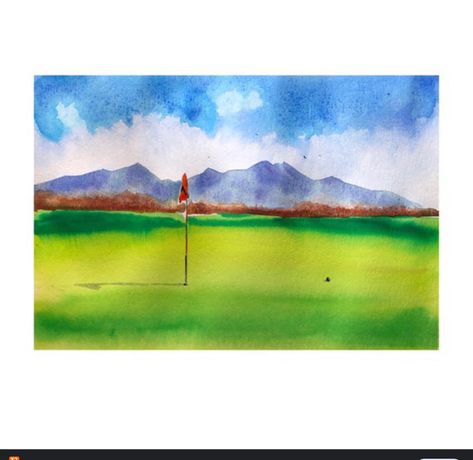 Golf Watercolor, Basquiat Paintings, Golf Painting, Mountains Painting, Star Wars Painting, Golf Pictures, Plate Ideas, Golf Art, Romantic Paintings