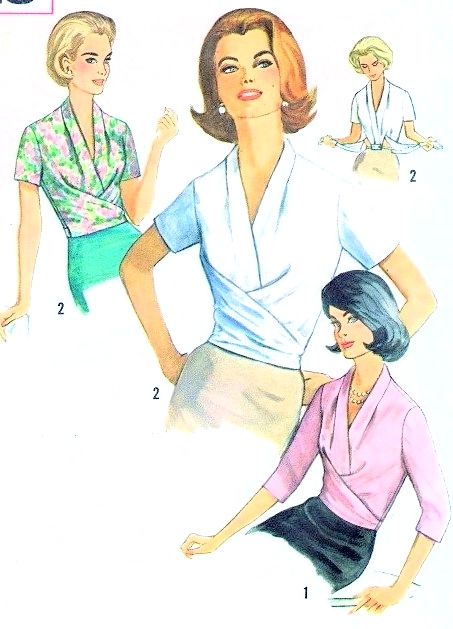 Draped Blouse Pattern, Wrap Blouse Pattern, Patron Vintage, Retro Sewing Patterns, Sewing Blouses, Fashion 1960s, Vintage Dresses 1960s, Solid Color Jumpsuits, Draped Blouse