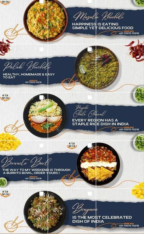 Food poster Instagram Post Grid Design, Instagram Creative Grid Ideas, Grid Ideas For Instagram, Instagram Grid Graphic Design, Restaurant Creative Design, Instagram Menu Design, Instagram Food Post Design, Instagram Grid Restaurant, Food Grid Instagram