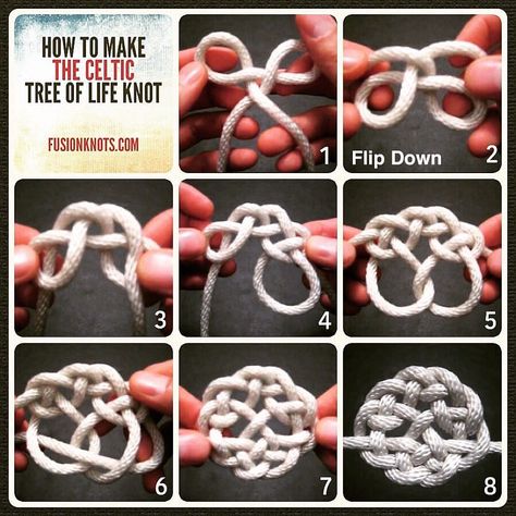 Celtic Tree of Life Knot - Step-by-Step (image) Instructions - Written instructions feat. in my book, Decorative Fusion Knots. Available… Celtic Knots Diy, Celtic Knot Tutorial, Celtic Knot Jewelry, Decorative Knots, Macrame Knots Tutorial, Paracord Knots, Knots Diy, Tree Of Life Jewelry, Knots Tutorial