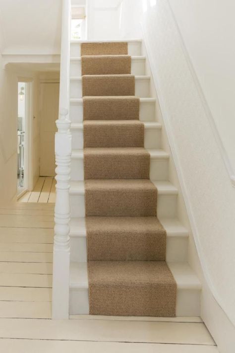 Looking for stair carpets and runners? From timeless stripes to fun polka-dot designs, we've picked a selection of our favourite designs. #carpettreadsforstairsuk Grey Stair Carpet, Stairs Runner, Stair Rug Runner, White Stairs, Basement Carpet, Hall Carpet, Staircase Makeover, Hallway Carpet Runners, Carpet Decor