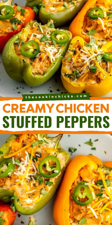 Weeknight dinner recipes? Look no further with this best chicken stuffed bell peppers! This easy stuffed bell pepper recipe is a delicious, low-carb dinner that's packed with flavor and quick to the table! Family-friendly and kid-approved! Chicken Bell Pepper Recipes, Chicken Stuffed Bell Peppers, Stuffed Bell Pepper Recipe, Bell Pepper Recipe, Best Stuffed Pepper Recipe, Stuffed Bell Pepper, Recipes With Chicken And Peppers, Pepper Recipe, Amazing Chicken