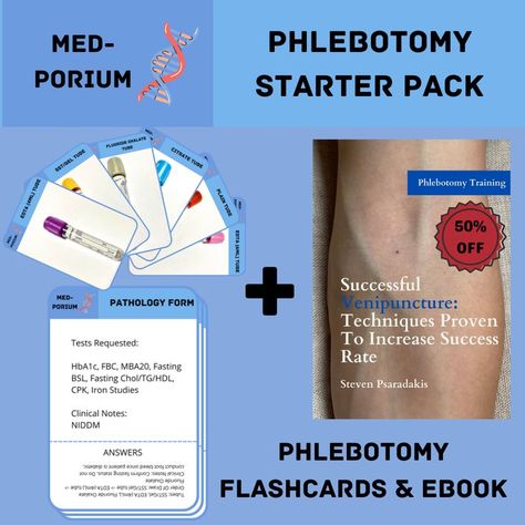 Phlebotomy Starter Pack: Phlebotomy Flashcards and Venipuncture Ebook. #phlebotomystudy #phlebotomyguide #phlebotomytips Phlebotomy Essentials, Phlebotomy Study, Order Of Draw, Phlebotomy, Exam Prep, Career Guidance, Training Program, Success Rate, Flash Cards