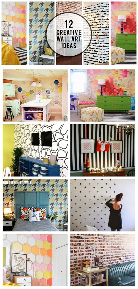 12 of the BEST Creative Wall Art Ideas to create the perfect statement wall. DIY projects using paint, wood, stencils, fabric, and more! Creative Painting Ideas For Walls, Mail Station, Stenciled Walls, Creative Wall Art, Wall Diy, Wall Art Ideas, Creative Walls, Diy Chalkboard, Statement Wall