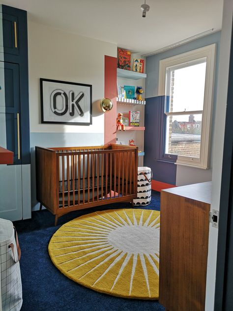 The Building Block Boys Nursery — Barbara Ramani Interiors Bold Color Nursery, Color Block Nursery, Colorful Baby Room Ideas, Eclectic Boy Nursery, Maximalist Nursery Decor, Colorful Baby Boy Nursery, Boy Nursery Colorful, Baby Boy Nursery Colorful, Retro Boy Nursery