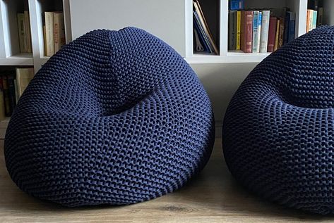 Custom Gamer Bean Bag Chair Knit Sapphire Beanbag Chair - Etsy Huge Bean Bag Bed, Floor Pillow Living Room, Blue Bedroom Chair, Blue Beanbag, Pouf Ottoman Nursery, Floor Pillows Living Room, Crochet Chair, Chair Nursery, Bean Chair