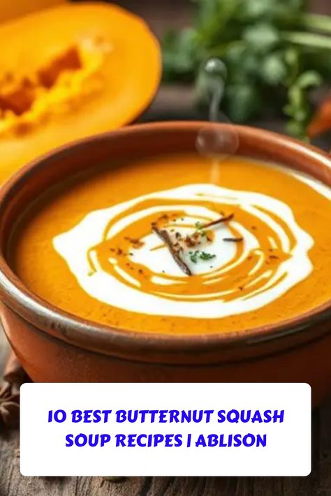 Bowl of creamy butternut squash soup garnished with cream and herbs. Best Butternut Squash Soup Recipes, Squash Soup Butternut, Squash Soup Recipes, Squash Recipes Soup, Coconut Butternut Squash Soup, Best Butternut Squash Soup, Honeynut Squash, Butternut Squash Bisque, Butternut Squash Chili