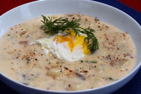 Czech Republic ‘Kulajda’ (A mushroom and potato soup) Slovak Recipes, Eastern European Recipes, Foreign Food, Ukrainian Recipes, European Cuisine, Czech Recipes, Bowl Of Soup, European Food, Delicious Soup