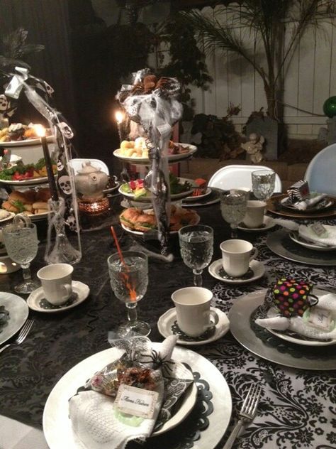 Halloween High Tea Party, October Tea Party, Spooky Tea Party, Black Tea Party, Gothic Tea Party, Tea Party Halloween, Tea Party Photography, Witchy Party, Mansion Party