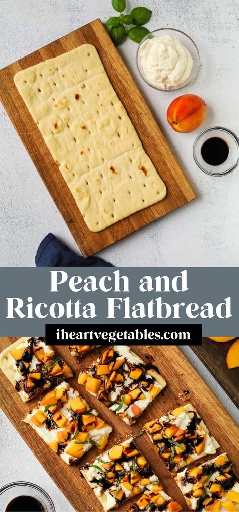 This peach and ricotta flatbread is the perfect summer appetizer! It’s easy to make and a great way to enjoy seasonal produce. Give this one a try! Peach And Ricotta, Ricotta Flatbread, Peach Ricotta, Flatbread Appetizers, Peach Pizza, Goats Cheese Flatbread, Vegan Flatbread, Ricotta Pizza, Easy Flatbread