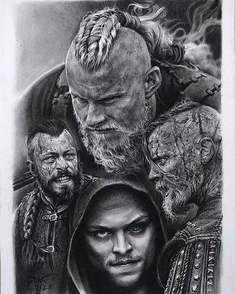 Who is your favorite? 🔥 Bjorn/Halfdan/ Ivar/Harald..comment below! . . #vikings #bjorn #halfdan #harald #ivar Norse Mythology Book, Bjorn Vikings, Viking Drawings, Bjorn Ironside, Ivar Vikings, Viking Pictures, Norse Mythology Tattoo, Viking Wallpaper, Arte Viking