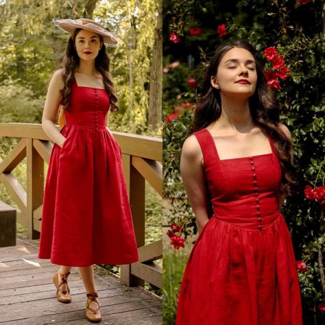 Vintage Frocks For Women, Womens Frocks Design, Dresses From Saree Ideas, Red Dress Western, Red Frock Design, Red Frock, Simple Frock Design, Simple Frocks, Simple Gowns