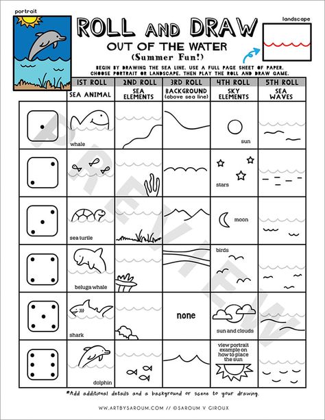 Roll A Dice Drawing Games Art, Roll A Drawing Game, Dice Drawing Art, Roll A Drawing, Dice Drawing Games, Roll And Draw Free Printables, Fun Drawing Games, Dice Drawing, Roll And Draw