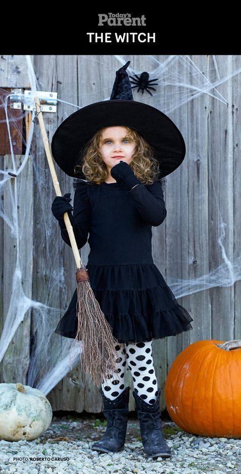 DIY Classic Witch Kids Halloween Costume. #TodaysParent #HalloweenKidsCostume Kids Witch Costume, New Halloween Costumes, Classic Halloween Costumes, Witch Costumes, Diy Costumes Kids, Diy Halloween Costumes For Kids, Diy Kostüm, Witch Halloween Costume, Couples Halloween