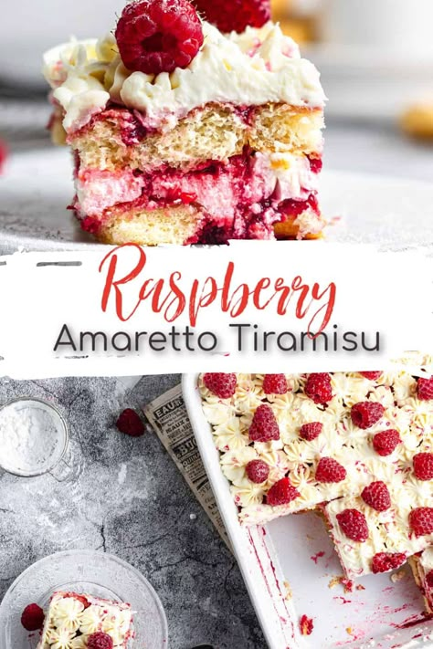 Amaretto Tiramisu, Baking Spring, Raspberry Tiramisu, Mascarpone Filling, Strawberry Tiramisu, Spring Dessert, Raspberry Desserts, Spring Baking, Best Pasta