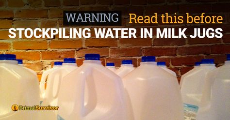 Warning: Read this Before Stockpiling Water in Milk Jugs! post image Holiday Survival Kit, Old Milk Jugs, Purify Water, Storing Water, Emergency Water, Water Purification System, Milk Jugs, How To Make Drinks, Water Purification