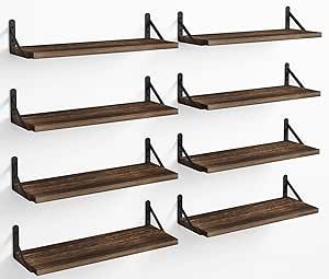 Fixwal Floating Shelves, Width 4.7in Rustic Wood Wall Shelves Set of 8, Wall Storage Shelves for Bedroom, Living Room, Kitchen, Bathroom, Office and Plants (Dark Carbonized Black) Wood Wall Shelves, Shelves For Bedroom, Wall Storage Shelves, Shelves Floating, Rustic Wood Wall, Floating Shelves Bathroom, Wooden Wall Shelves, Wall Shelf Decor, Solid Wood Shelves