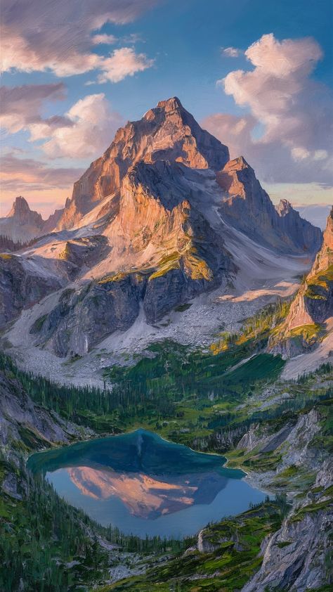 Experience the breathtaking beauty of a mountain summit bathed in sunrise's warm glow. This stunning wallpaper captures rugged peaks, intricate rocky textures, and a vibrant alpine lake reflecting nature's grandeur. With colors transitioning from soft pastels to deep azure, this piece evokes wonder and adventure. Perfect for nature lovers, adventurers, and art enthusiasts. #MountainWallpaper #NaturePhotography #Sunrise Mountain Summit, Mountain Wallpaper, Mountain Peak, Alpine Lake, Breathtaking Beauty, Stunning Wallpapers, Nature Lovers, Soft Pastel, Nature Lover