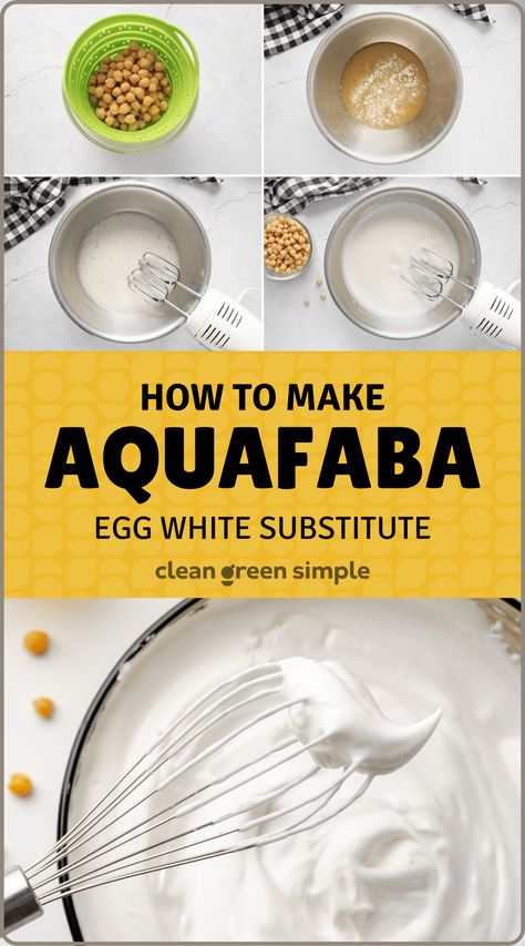 HOW TO MAKE AQUAFABA: Cooking with an empty fridge or trying to avoid animal products? These 5 vegan egg white substitutes don’t just fill the void, they’ll elevate your baked goods and savory dishes to the next level. Includes a detailed recipe for our favorite egg white substitute: aquafaba. Egg Replacer Recipes, How To Make Aquafaba, Egg White Substitute, Vegan Basics, Aquafaba Recipes, Empty Fridge, Lower Cholesterol Naturally, Vegan Tips, Vegan Egg