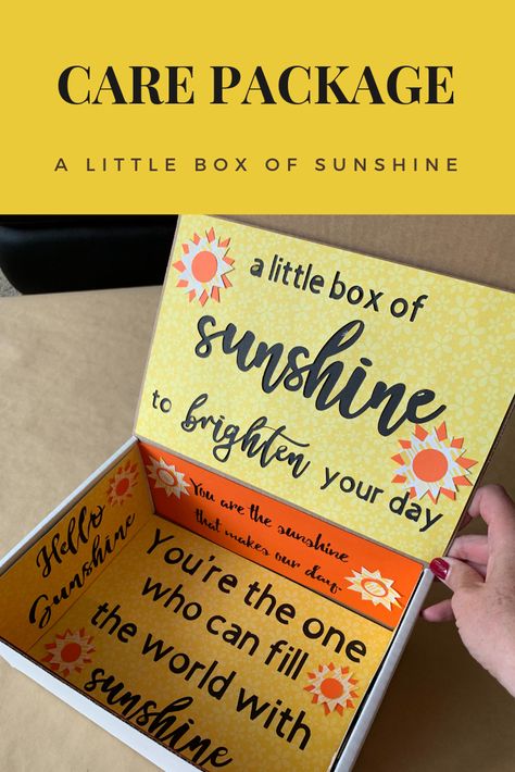 Military Care Packages, Sunshine Care Package, Sunshine Box, Diy Care Package, Yellow Items, Military Care Package, Health Gifts, Box Of Sunshine, Package Ideas