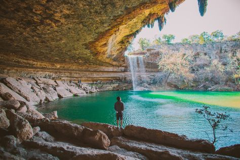 Swimmers will have to make a reservation if they want to dive into this famous Texas watering hole this summer. Hamilton Pool Preserve, Underground Pool, Hamilton Pool, Natural Spring Water, Natural Swimming Pools, Vacation Deals, Summer Pool, Natural Pool, New Braunfels