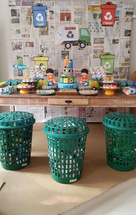 Garbage Theme Party, Garbage Truck Birthday Party, Truck Birthday Party Ideas, Garbage Truck Birthday, Garbage Truck Party, Trash Bash, Truck Theme Birthday, Trash Party, Trash Truck