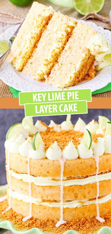 This Key Lime Pie Layer Cake is a delicious cake version of key lime pie! It’s made with layers of key lime cake, key lime frosting with a touch of sweetened condensed milk and graham cracker crumbs! Key Lime Birthday Cake, Key Lime Layer Cake, Key Lime Frosting, Homemade Cake Frosting, Summer Bakes, Key Lime Pie Cake, Key Lime Cake Recipe, Lime Frosting, Lime Cake Recipe