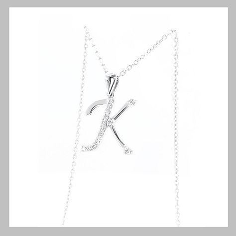 This beautiful Diamond “K” pendant was designed to have Diamonds up and down the spine of this lucky letter & then two diamonds at the furthest extremities of this bold letter and a third diamond triangulated at where the three parts of this Letter come together Meaningful if your name begins with the Letter K or a symbol of love to wear the Letter of your spouse, child, parent or sibling And of course this pendant is just as beautiful in other metal tones with a matching or mismatched chain K Pendant, The Letter K, Letter K, Symbol Of Love, Initial Pendant, Love Symbols, A Symbol, Your Name, Of Course