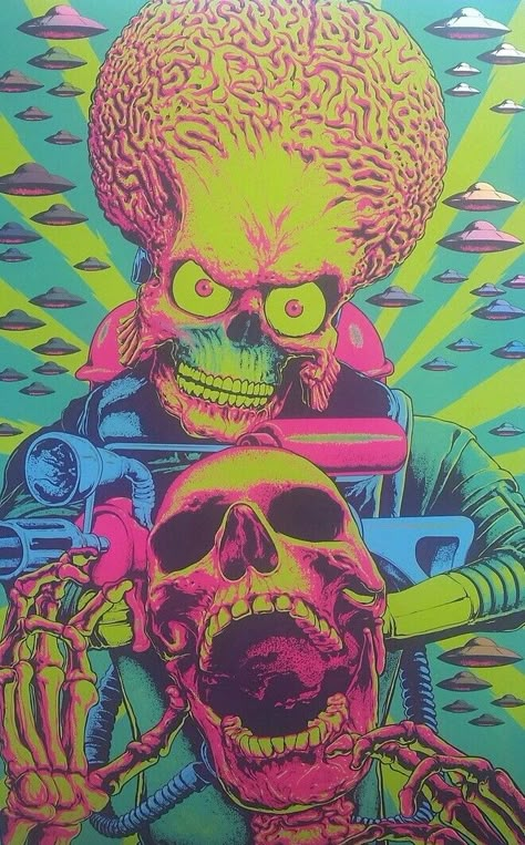 MARS ATTACKS Mars Attacks, Black Light Posters, Arte Punk, Horror Artwork, Horror Movie Art, Pulp Art, Alien Art, Metallic Paper, Vintage Horror