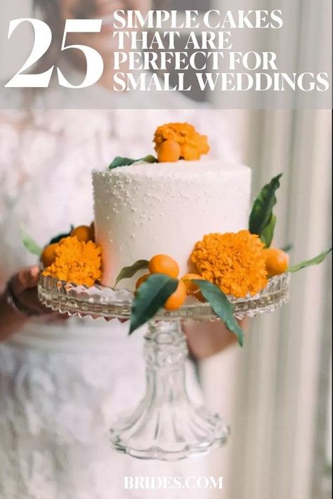 Small Wedding Cake For 20 People, Simple Wedding Cake With Fruit, Individual Cakes For Wedding Tables, Elopement Wedding Cake Ideas, Small 2 Tier Wedding Cake Simple, Simple Wedding Cake Decor, 10 Inch Round Wedding Cake, Wedding Cake For 30 People, Wedding Cakes Homemade