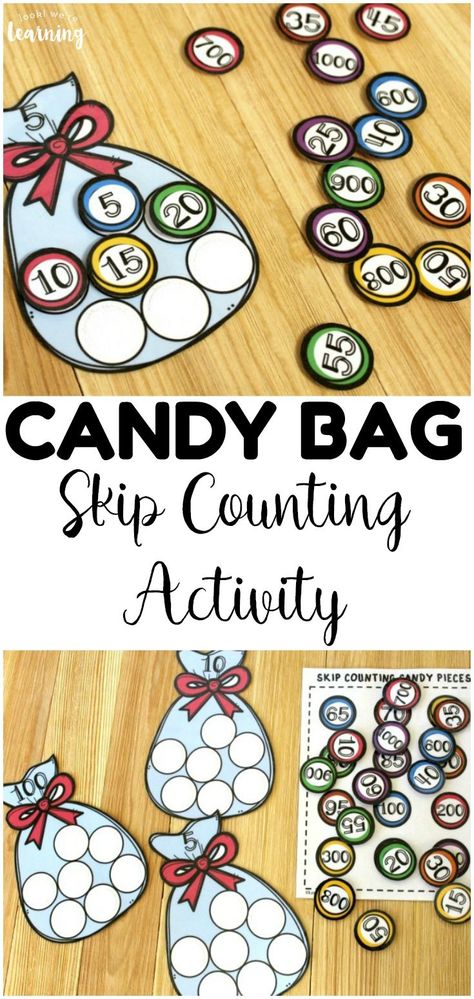 Practice skip counting by 5, 100, and 1000 with this printable candy bag skip counting activity for second grade! Great for second grade math centers! Skip Counting By 5 Activities, Backward Counting Activities, Skip Counting Centers, Backward Counting, Skip Counting Games, Counting By Tens, Skip Counting By 5, Holidays Activities, Skip Counting By 5's