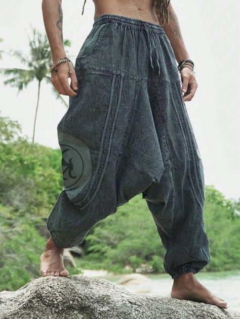 Blue Collar Fabric Graphic Harem/Genie Embellished Slight Stretch Men Clothing Mens Harem Pants, Yoga Trousers, Hippie Pants, Vintage Trousers, Baggy Pants, Casual Clothes, Hippie Outfits, Printed Drawstring, Edgy Outfits