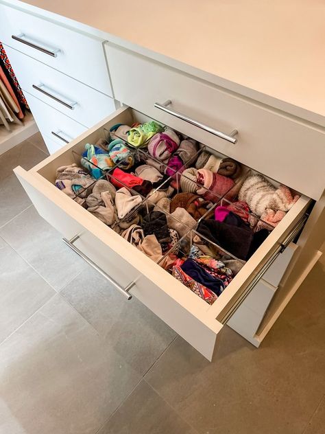 Socks Storage Ideas, Closet Goals Luxury, Sock Organization Ideas, Luxury Closet Ideas, Nursery Closet Shelves, Create Routine, Dresser Top Organization Ideas, Small Closet Shelving, Dream Closet Organization