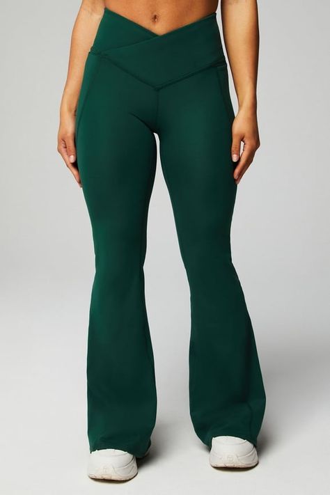 PureLuxe High-Waisted Crossover Flare Deep Sea Green, Female Activewear, Pilates Barre, News Studio, Sea Green, Range Of Motion, Deep Sea, Active Wear For Women, Bottoms Pants