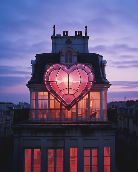 Did you know that some houses in Paris have heart-shaped windows on their top floor? Imagine strolling through the charming streets of Paris, gazing up at the facades, all unique with quite literal heartwarming details. In a hidden warehouse in the middle of the city, you can find a vendor of these windows. On Valentine’s Day, couples, singles, mothers and children, and brothers and sisters come together to pick out a window. Because love is for everybody. AI-generated, edited and enhanced ... Houses In Paris, Together In Paris, Castle Floor Plan, Shaped Windows, 3d Inspiration, Love Store, Baby Gadgets, Streets Of Paris, Paris Love