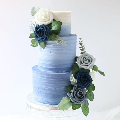 Gracie | Cakes by Gracie Mae shared a post on Instagram: "Something blue 💍 This past weekend, I had the honor of making a wedding cake for a talented musician and friend of mine! Congratulations McKenna and Jacob! Thanks for letting me be a part of your special day :) These are gf vanilla cake layers with raspberry filling and Swiss meringue buttercream - #weddingcake #cakedecorating #cakestagram #weddingcakes #floralcakes #weddingflorals #cake #caketrends #cakeinspiration #flowercake #cakeins Dust Blue Wedding Cake, Gf Vanilla Cake, Dust Blue Wedding, Making A Wedding Cake, Steel Blue Weddings, Fruit Wedding Cake, Blue Wedding Cake, How To Make Wedding Cake, Wedding Cake Ombre