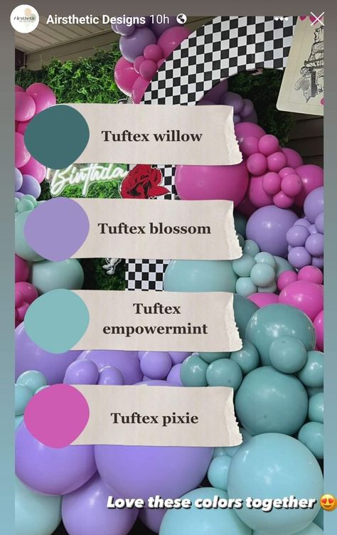 Tuftex Balloon Color Combos, Tuftex Balloon Colors, Balloon Color Schemes, Balloon Color Combinations, Party Color Schemes, Tuftex Balloons, Grad Party Theme, Balloons Wall, Balloon Colors