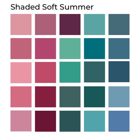 Shaded Soft Summer, Deep Summer Color Palette, Dark Summer Color Palette, Soft Summer Aesthetic, Soft Summer Fashion, Muted Summer, Color Analysis Summer, Shaded Summer, Deep Summer