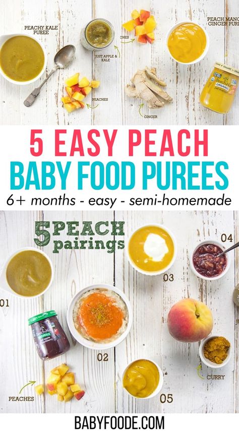 These 5 Easy Summer Peach Baby Food Purees are the perfect combination of store-bought baby food with a homemade twist. Great for babies 6+ months! Semi-homemade purees for baby in under 5 minutes, now we’re talking! Peach Baby Food, Peach Combination, Homemade Peach Cobbler, Barley Salad, Cinnamon Granola, Fresh Smoothies, Baby Cereal, Peach Puree, Cinnamon Oatmeal