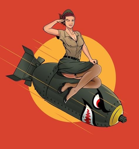 Divent Art, Pin Up Girl Art, Bomb Tattoo, Ww2 Bomb, Leprechaun Girl, Warbirds Pinups, Vintage Tshirt Design, Pin Up Pictures, Pin Up Girl Tattoo