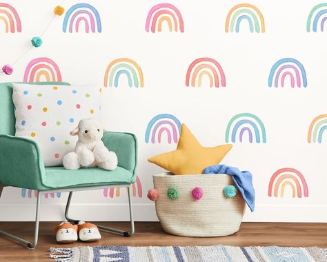 Watercolor Rainbow Wall, Happy Watercolor, Rainbow Bedroom, Rainbow Wall Decal, Rainbow Nursery Decor, Rainbow Room, Magical Rainbow, Fabric Wall Decals, Rainbow Nursery