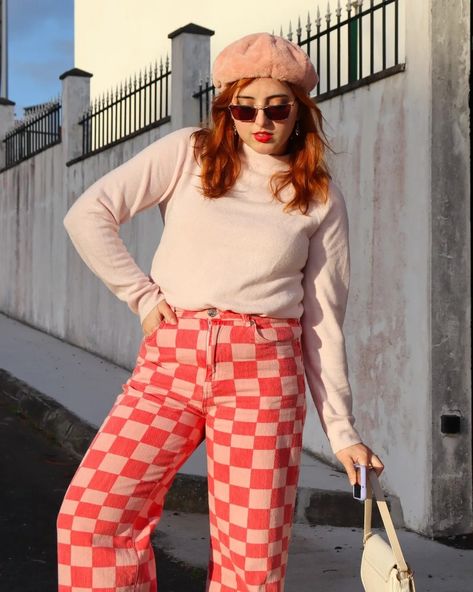 All Pink Outfit, Outfit Pantalon, Checked Pants, Pink Look, Checkered Pants, All Pink, Valentine's Day Outfit, Day Outfit, Pink Outfit