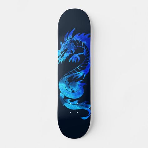 Ice Dragon Tattoo, Dragon Skateboard, Skateboard Painting, Skateboard Black, Design Dragon, Ice Dragon, Custom Skateboards, Extreme Sport, Skateboard Design